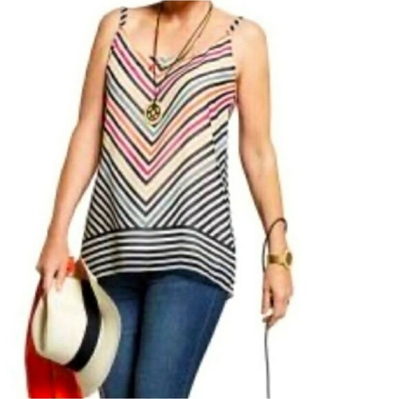 CAbi Style #5043 The Striped Linea Tank Top Blouse, Chevron, Lined, M - Picture 2 of 9